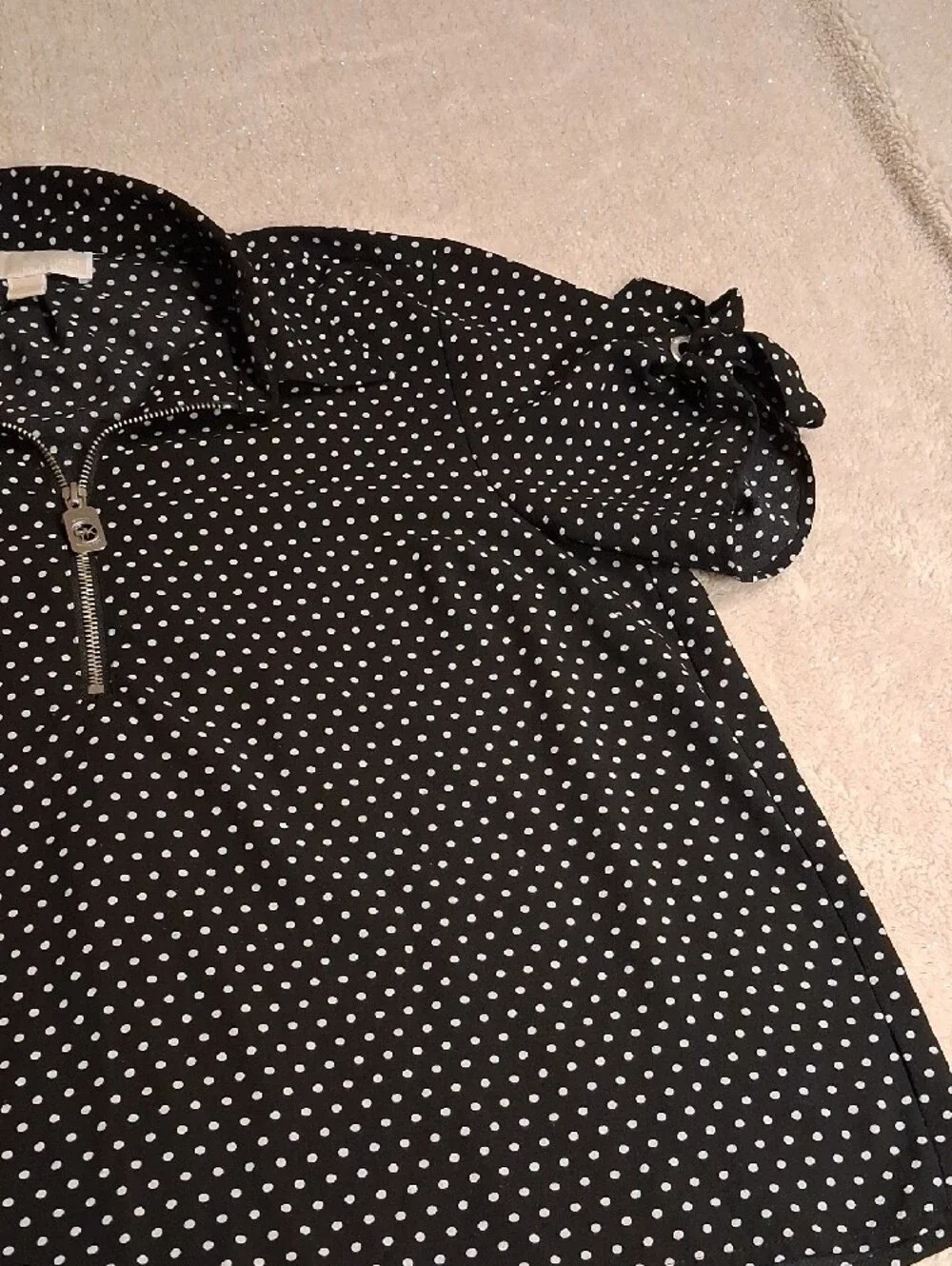 Michael Kors Black Polo Top with White Polka Dots